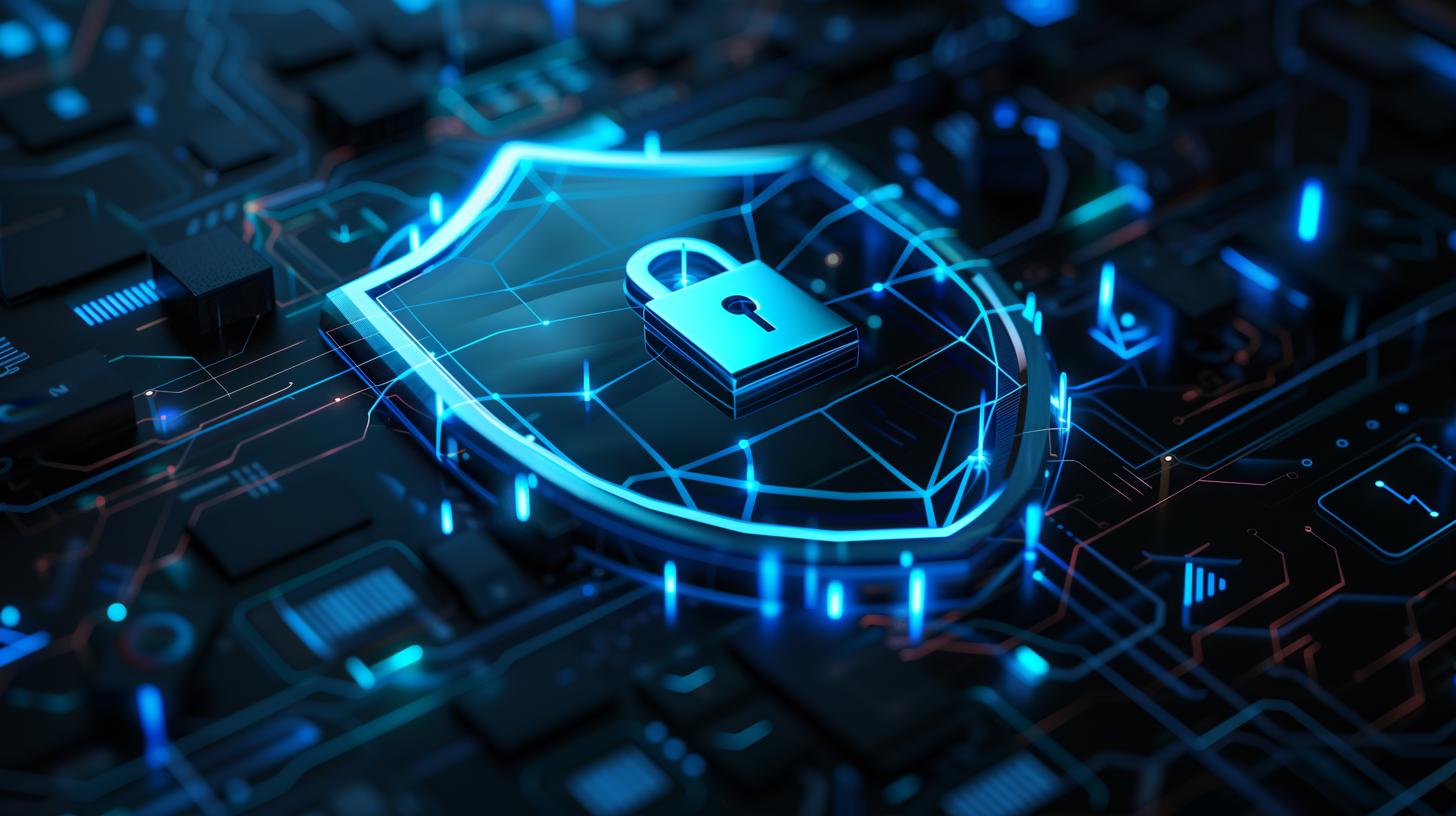 Cyber security concept: shield and digital protection